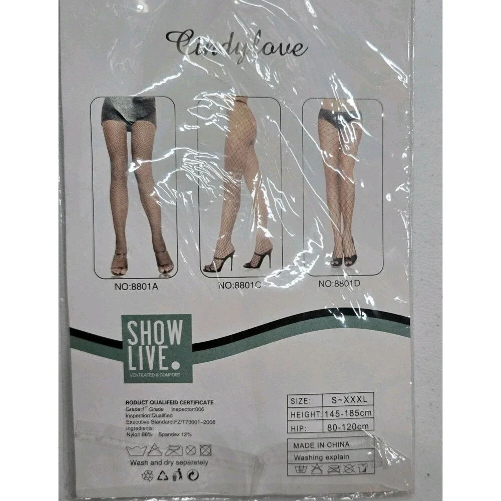 Cindy Love Black Fish Net Panty Hose S-XXXL Stretch 1 Pair NIP